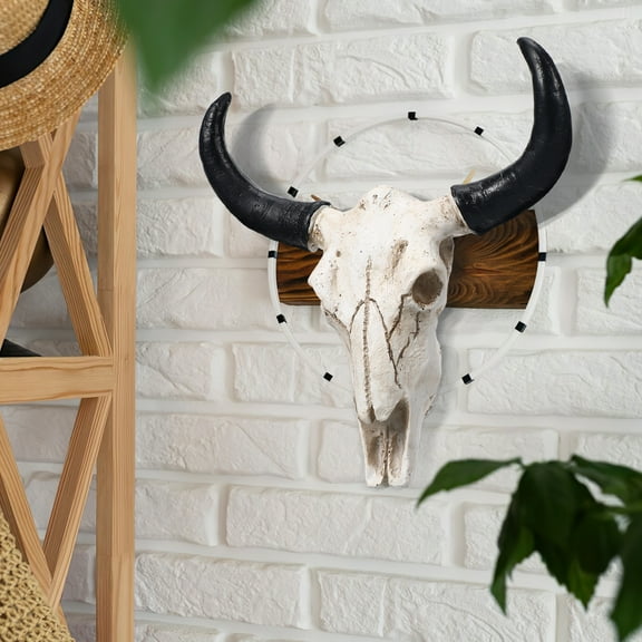 Toyvian White Resin Cow Skull Wall Hanging with Decorative Animal Head for