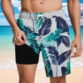 thumbnail image 3 of AHTJRT Men's Swim Trunks Built-In Shorts 2 in 1 Lightweight Elastic Drawstring Waist Summer Shorts Knee Length Quick Dry Beach Shorts Fashion Hawaiian Floral Print Bottoms Blue#13 XL, 3 of 7