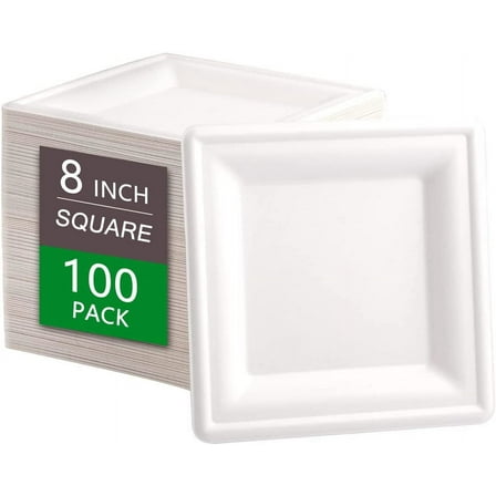 SUT 8-Inch Biodegradable Bagasse Plates, 100 AFN1PCS Heavy-Duty Microwaveable, Eco-Friendly Natural Disposable, Made of Sugarcane Fibers, for Party, Picnic