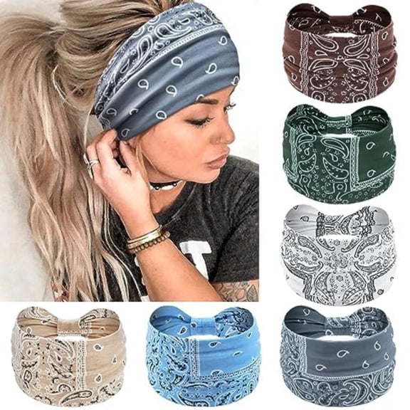 6-Pack Wide Headbands for Women, No-Slip Grippy & Sweat-Absorbing Yoga Headbands, Soft Stretchy Boho Turban Head Wraps for Workouts, Gym, Sports