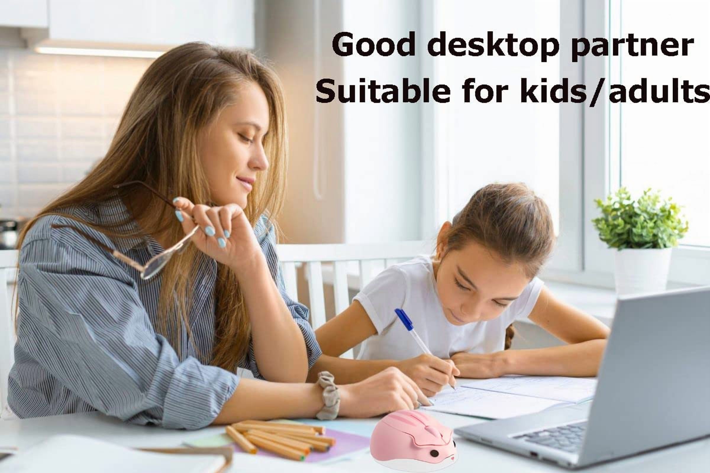 2.4GHz Wireless Mouse Cute Hamster Shape Less Noice Portable Mobile Optical 1200DPI USB Mice Cordless for PC Laptop Computer Notebook MacBook Gaming Kids Girl Men Women Adults Gift (Pink)