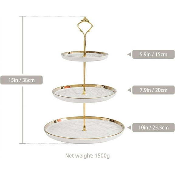 3-Tier Ceramic Cupcake Stand with Gold Inlay, Elegant Dessert Display for Weddings, Parties & Home Decor