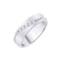 Three Stone Diamond Wedding Band in 14K White Gold (1/20 cttw) (I-Color, SI3-I1 Clarity) (Size-5)