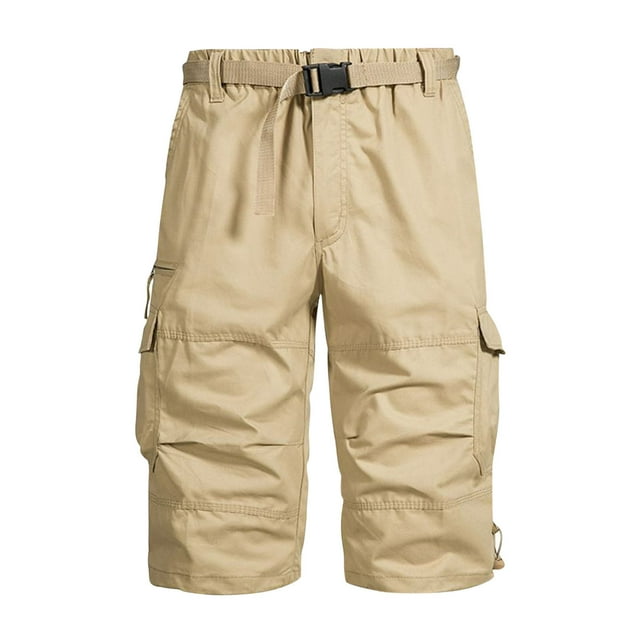 Dagugfen Pantalons Capri pour Hommes Grande Taille Été Taille Élastique Ample Confortable Randonnée Extérieure Pantalons Cargo Multi-Poches