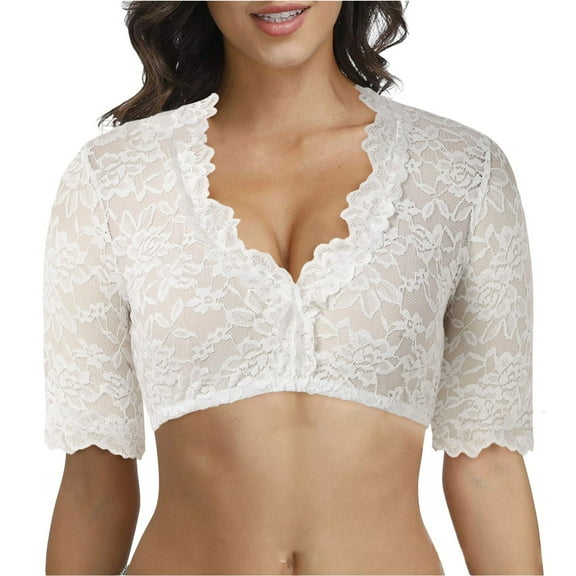 TRUBKH Dirndl Blouse Oktoberfest Blouse Dirndl Shirt Peasant Blouse Pirate Blouse Puffy Sleeve Top Oktoberfest Tops Women White L