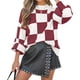 thumbnail image 3 of Suéter de Punto Acanalado de Larga con Cuello Alto y Corte Holgado para Mujer, Ideal para Otoño Rojo Vino XXL, 3 of 9