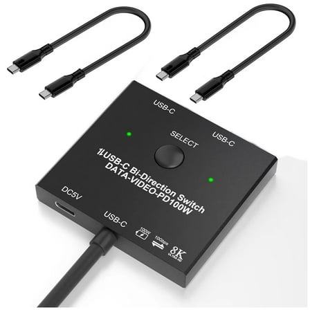 Bi-Directional USB C Switcher 100W Charging 10Gbps Data 8K Video Transfer 1x2/2x1 KVM Switch for 2 Laptops Monitor