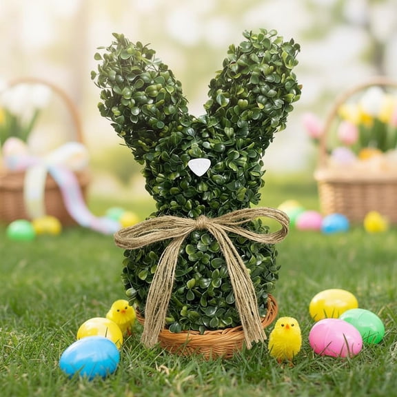 Petalfy Artificial Bunny Rabbit Topiary Tree, Easter UV-Resistant Faux Rabbit Boxwood Decor with Bow, Boxwood Topiary Plant for Easter Decor Indoor Outdoor Home Porch