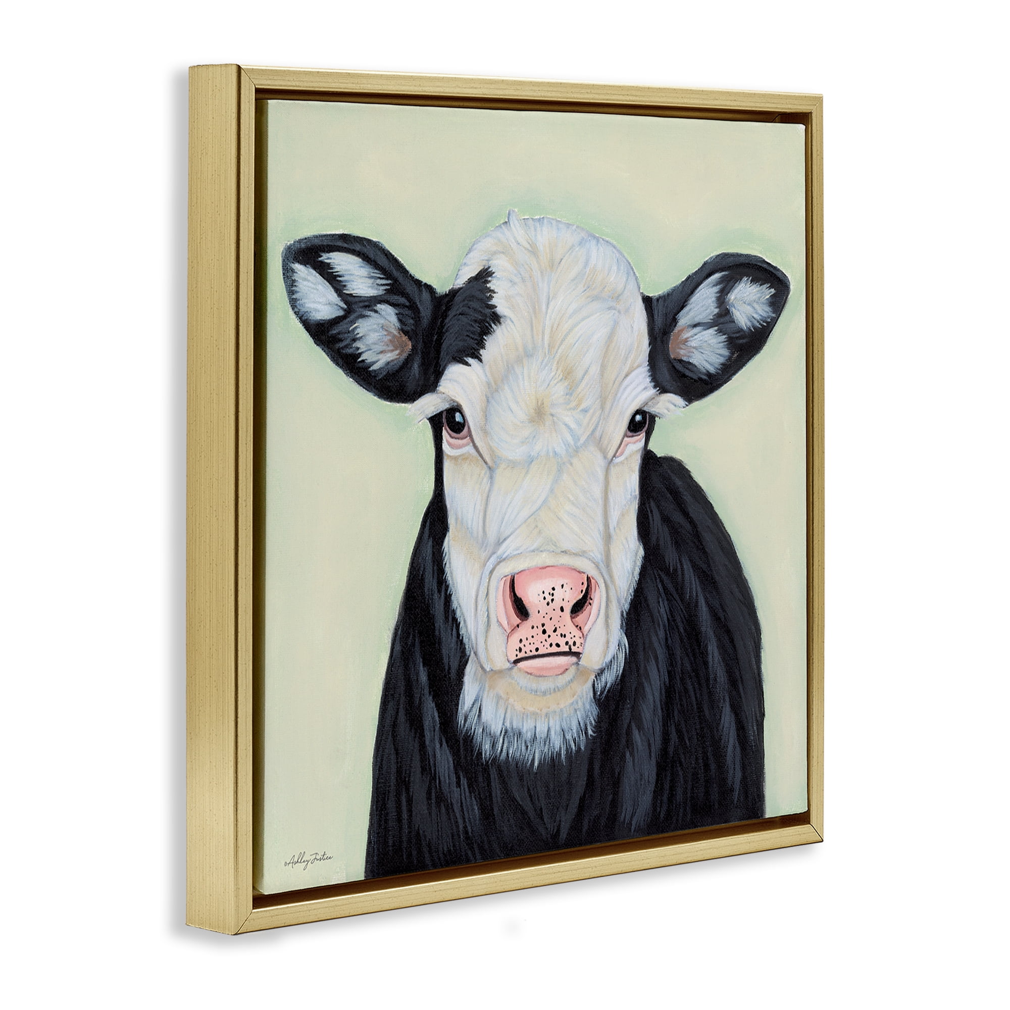 Stupell Industries Cow with Spotted Ears Animals Painting Gold Floater Framed Canvas Art Print Wall Art, 25 x 25