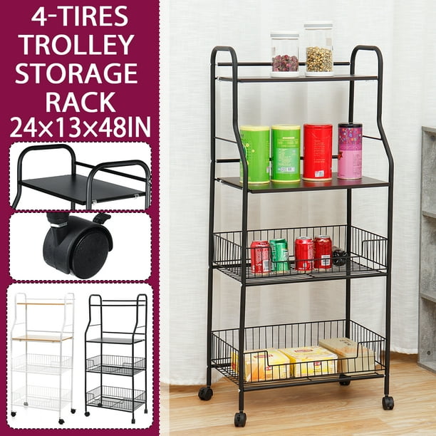 Kitchen Baker's Rack with Wheels Utility Storage Shelf Microwave Stand Cart on Wheels, Kitchen