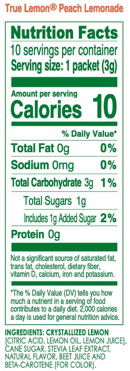 Pack of 12, True Citrus Peach Lemonade Drink Mix, 1.06 oz
