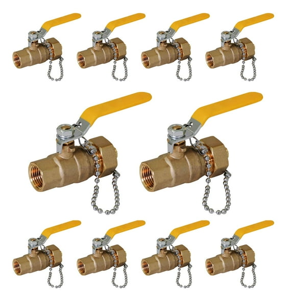 Midline Valve VHT256B-10 Premium Brass Full Port Hose Ball Valve with Chain and Cap, 3/4 in. FIP x 3/4 in. Hose (10 Pack)