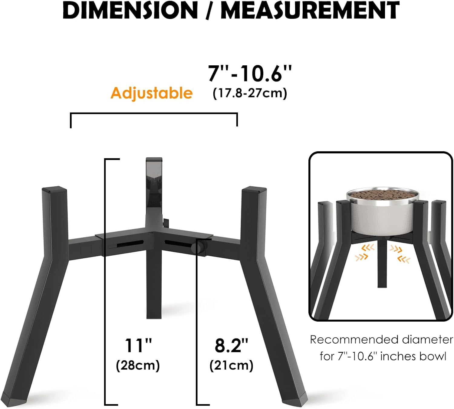 Elevated Dog Bowl Stand for Medium Large Dogs, Adjustable Width 7-10.6", 11" Tall Single Raised Dog Bowl Holder, Pink