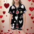 thumbnail image 2 of Girls Silk Pajamas Size 10-12 Valentine's Day Pjs Heart Print Loose Button Down Short Sleeve Pjs Silk Tops and Shorts Children Loungewear 2 Piece Satin Pajama Sets, 2 of 4