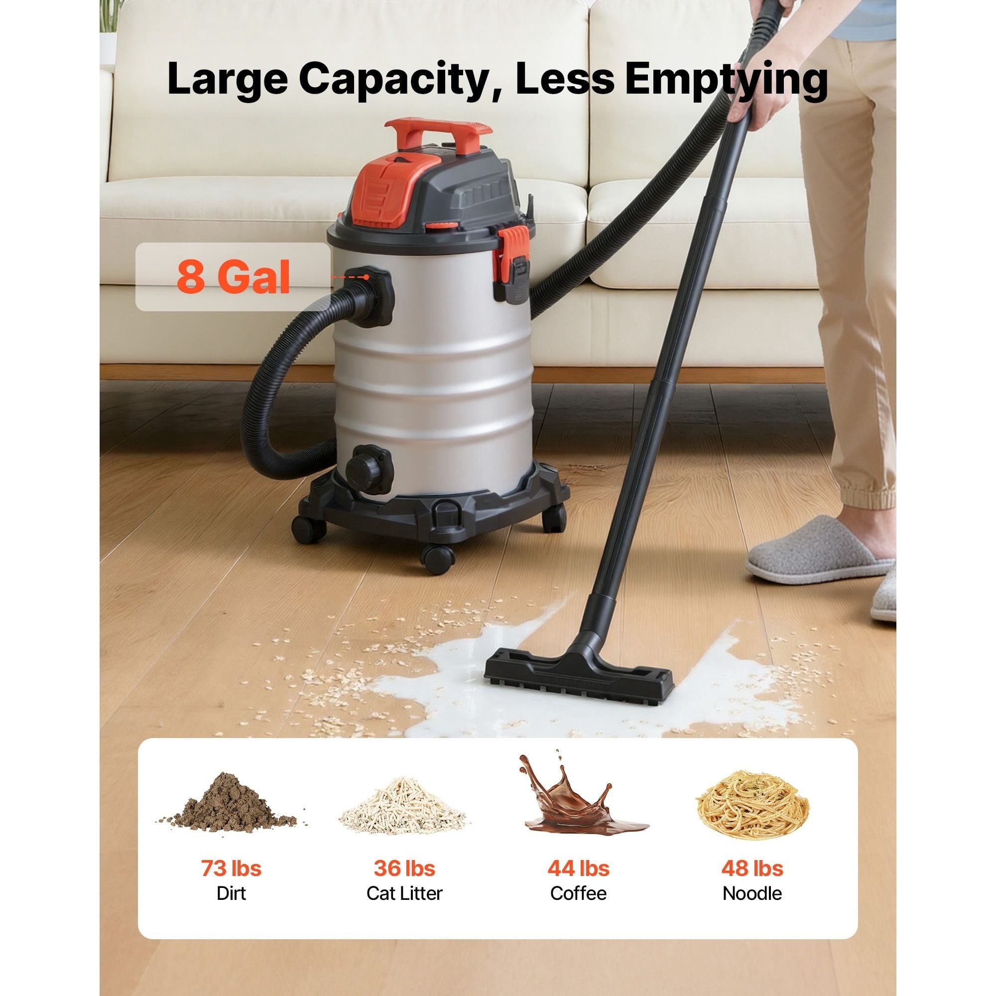 8-Gal 6HP Wet/Dry Vac, Self-Cleaning, Metal Tank