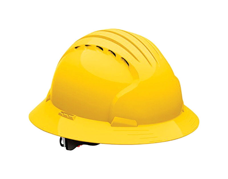 yellow full brim hard hat