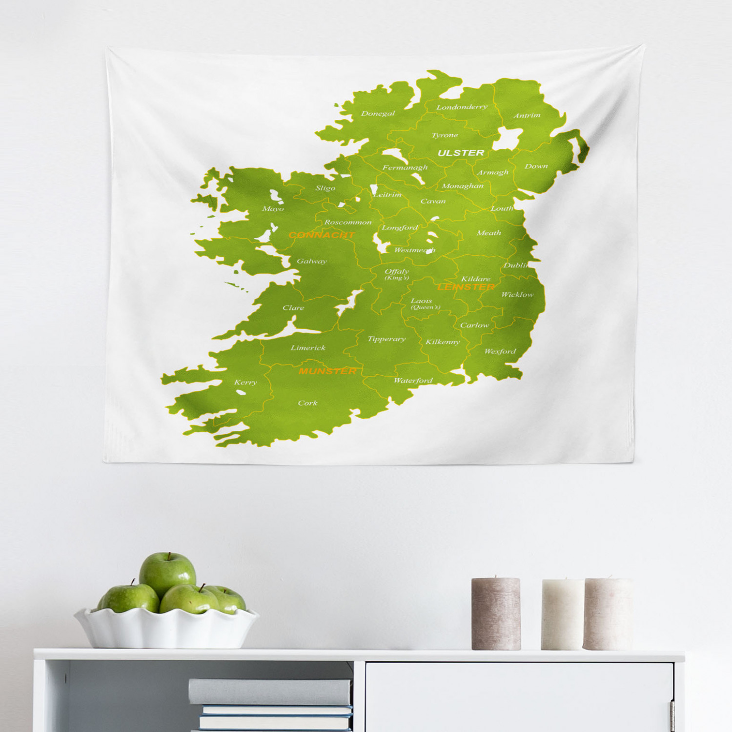 Ireland Map Tapestry, Info-Graphics with Names of Countries and Seas Indicated English Channel 