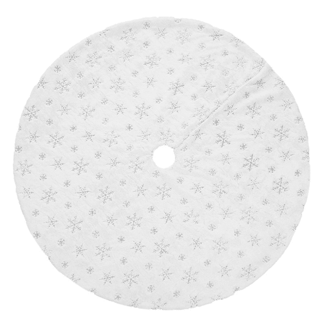 Falda de árbol de Navidad blanca Laklulu Falda de árbol de Navidad para decoraciones navideñas del hogar, con copos de nieve de lentejuelas