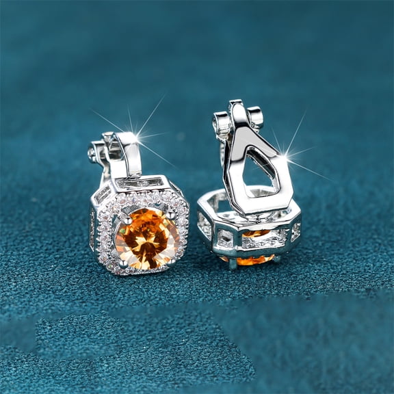 Women's Clip-on Earrings with Rainbow Crystal Stone and Multicolor Zirconia Square Fashion Jewelry Silver Trendy for Wedding