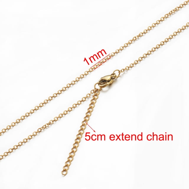 AHKNORMAILCUI 5 Pcs/lot Chaîne en Acier Inoxydable 1 1.5 2mm Rolo Collier Chaîne en Or 40 45 50 60CM Long Collier Fermoir Homard
