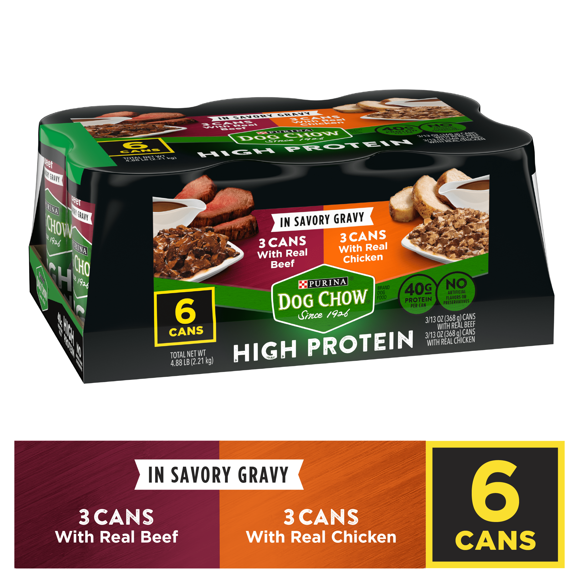 (6 Pack) Purina Dog Chow High Protein Gravy Wet Dog Food, High Protein