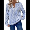thumbnail image 2 of Blusas de Punto Gofre para Mujer, Camisas de Larga con Cuello en V, Blusas Casuales Elegantes Estilo Henley, Conjuntos de Otoño 2025 Azul XL, 2 of 6