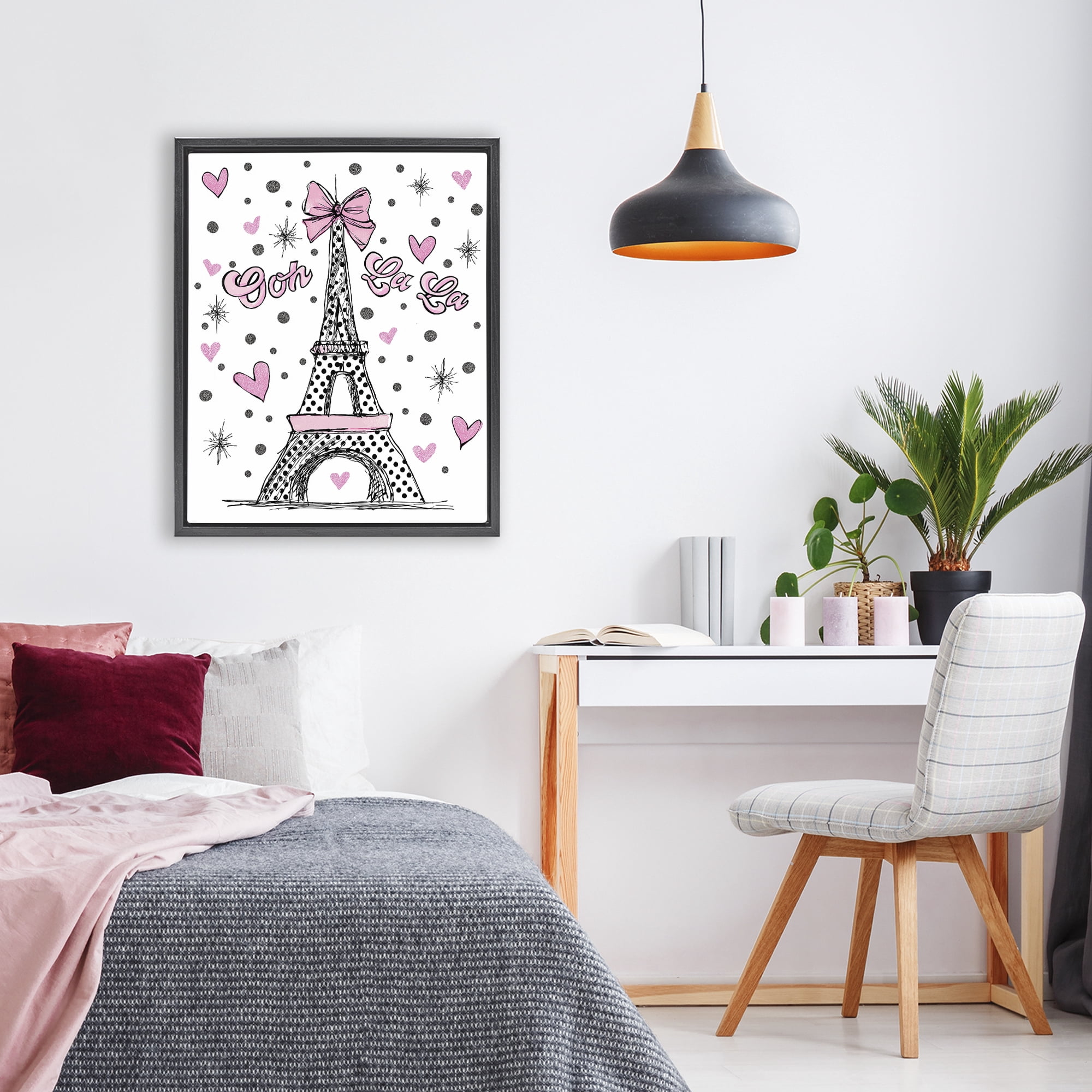 Stupell Industries Ooh La La Polka Dots Eiffel Black Framed Floater Canvas Wall Art, design by Jess Stempel