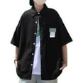 thumbnail image 2 of Camisa con cuello vuelto para hombre Bolsillo en el pecho Medias mangas Blusa informal holgada con cierre de botón Negro XL, 2 of 8