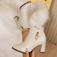 thumbnail image 2 of Lovzfmll Ankle Boots for Women, Plus Size Pointed Toe High Heel Metallic, Block Heel Casual Fall Chelsea Leather Boots Booties Beige Boots, 2 of 9