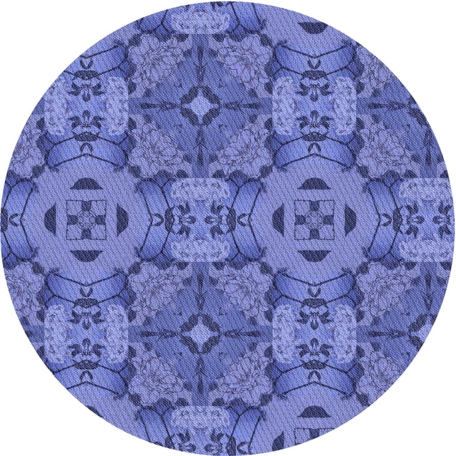 Ahgly Company Tapis Rond Lavable en Machine Intérieur Transitionnel Bleu Ciel, 8 Pieds Rond