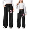 thumbnail image 2 of Sweatpants for Kids Bow Sweatshirt Girls Casual Girls Athletic Pants with Pocket Wide Leg Pants Girls Sweat Pants Size 4-5 Years, 2 of 4