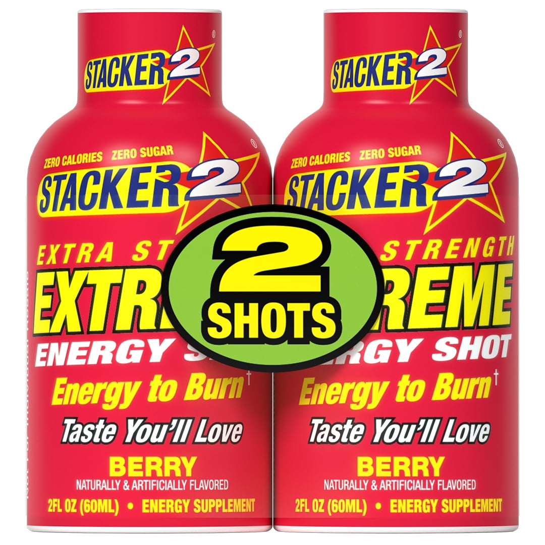 Stacker 2 Extreme Extra Strength Berry Energy Shots, 2 Fl. Oz., 2 Pack
