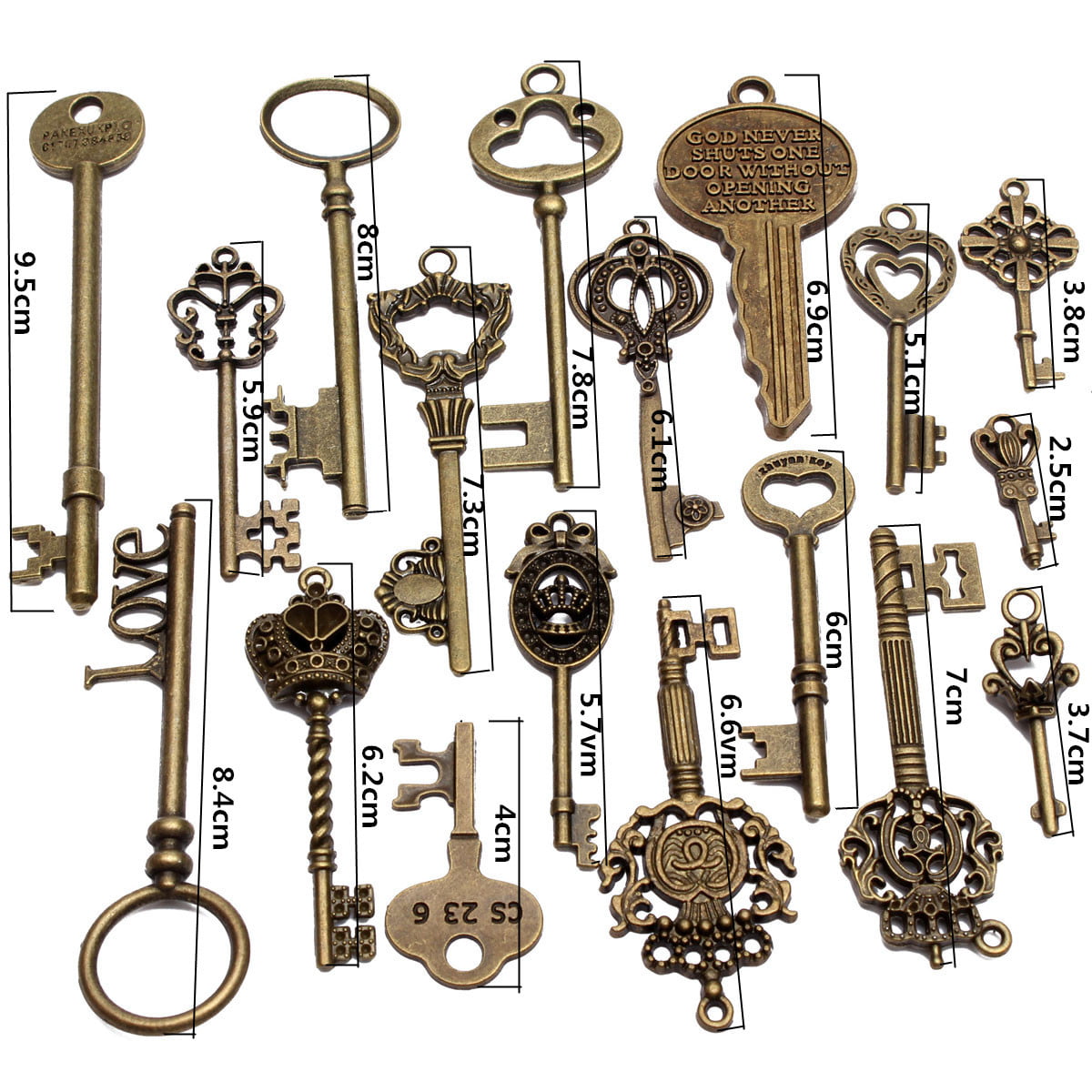 18 Assorted Antique Retro Large Skeleton Keys Bronze Steampunk Pendant Gifts 