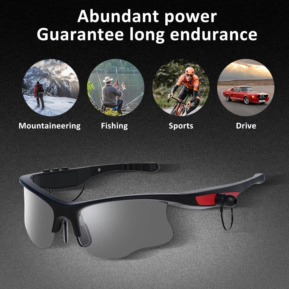 Teblint Sports Sunglasses, Wireless Bluetooth Headset with Sports Polarized Sunglasses, Smart Glasses Headphone Built-in Mic for Outdoor Cycling Running Driving Fishing (Black)
