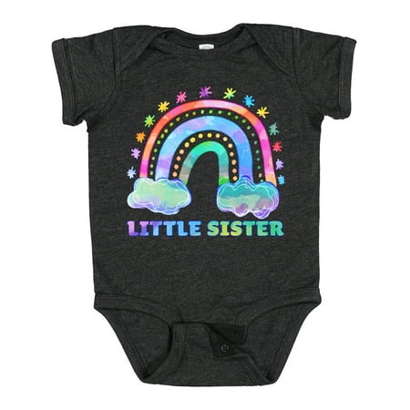 

Inktastic Little Sister Watercolor Rainbow with Clouds Gift Baby Girl Bodysuit