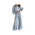 thumbnail image 3 of Zynoxe Women Suits 2 Piece Set with Pockets Classic Round Neck Long Sleeve Crop Sweatshirt & Drawstring Wide Leg Pants Suit Fashion Polka Dot Sweatsuit Set Vacation Outfits for Women Light Blue 3XL, 3 of 8