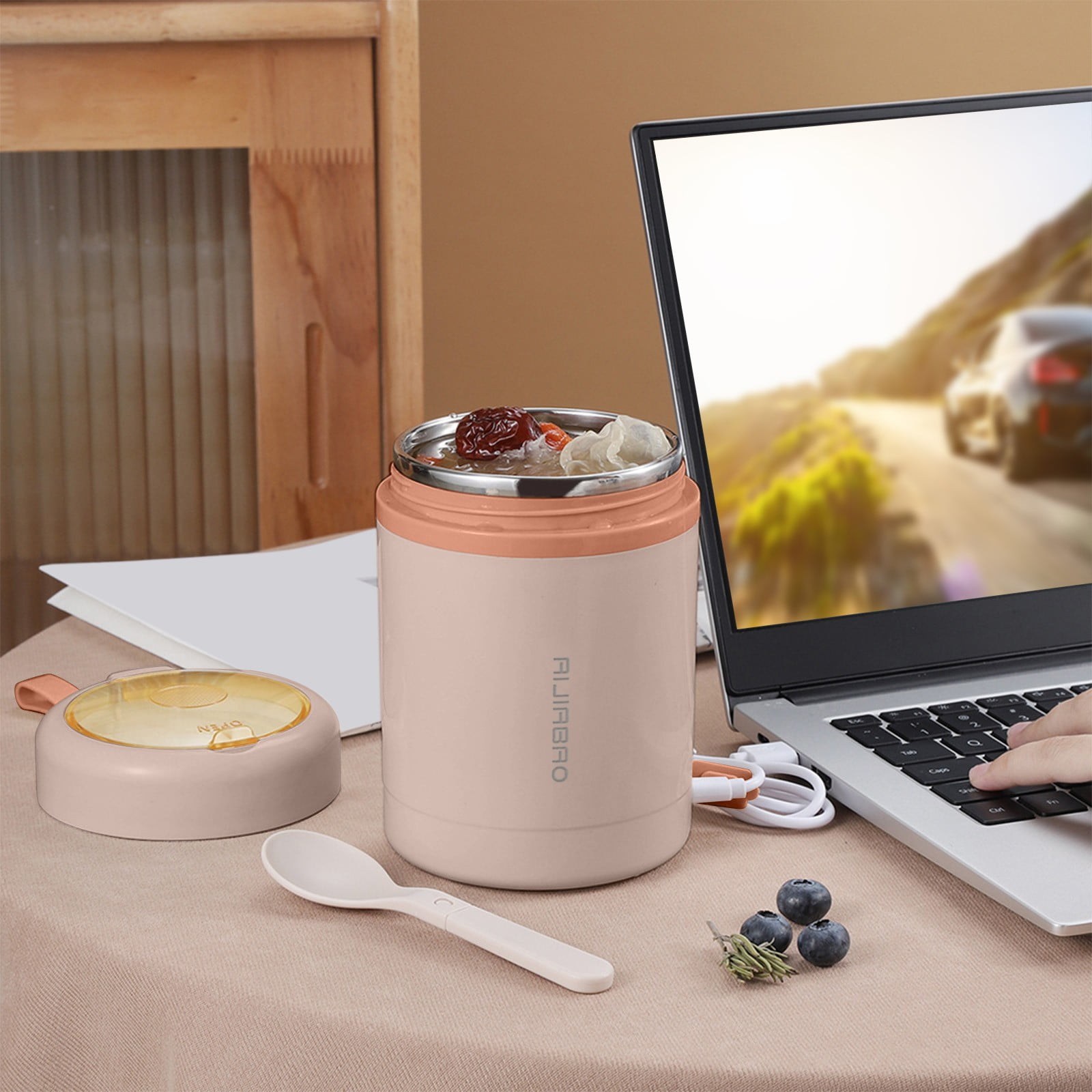 USB Electric Lunch Box 304 Stainless Steel Food Warmer Portable Heated Lunch Container for Office Travel Car Picnic Large Capacity