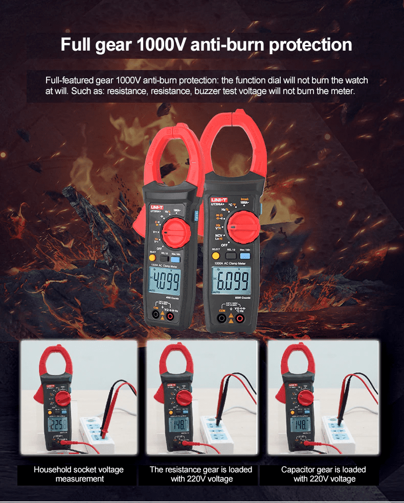 UNI-T Uni-trend Multimeter clamp meter UT206A+ clamp meter Clamp current meter Ammeter 1000V Voltmeter Voltage Frequency Professional Electrical Integrated Meter(UT206A+)