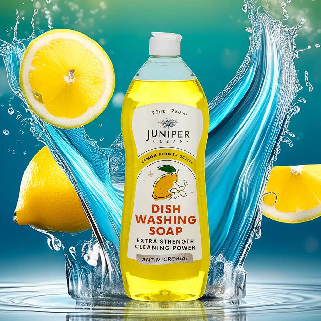 (6 Pack) Juniper Clean Liquid Dish Soap, 2 Green Apple, 2 Juniper, 2 Lemon Scent, 25 fl oz Bottle