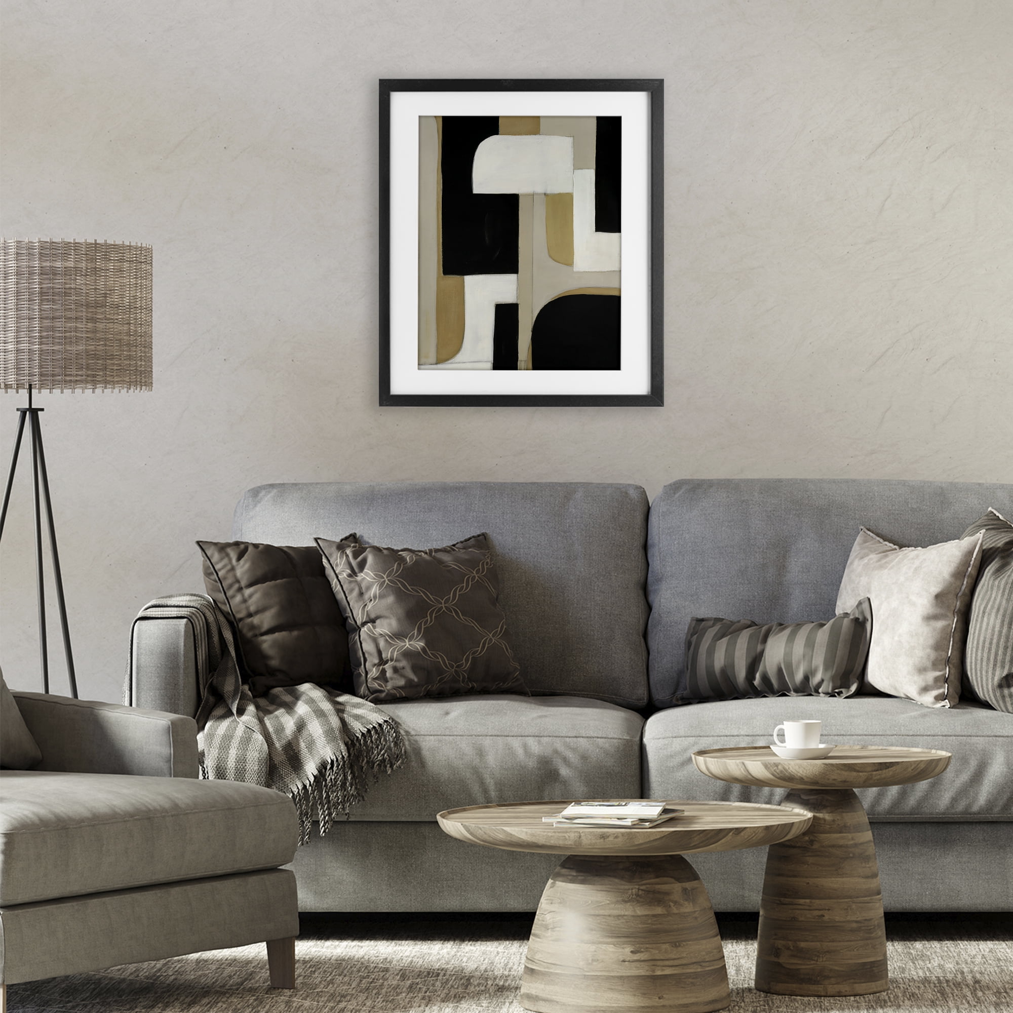 Stupell Industries Minimalist Geometrics in Neutrals Black Framed Print Under Glass, design by Kippi Leonard