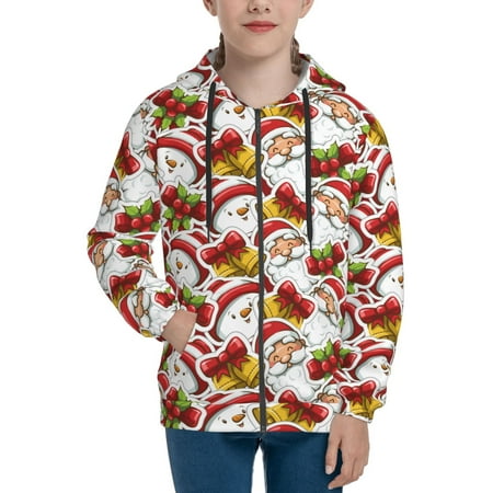 

Hoodies for Women Santa Claus bells Snowman Long Sleeve Sweatshirt Drawstring Zip Up Hoodie with Pockets Teen Girl Clothes