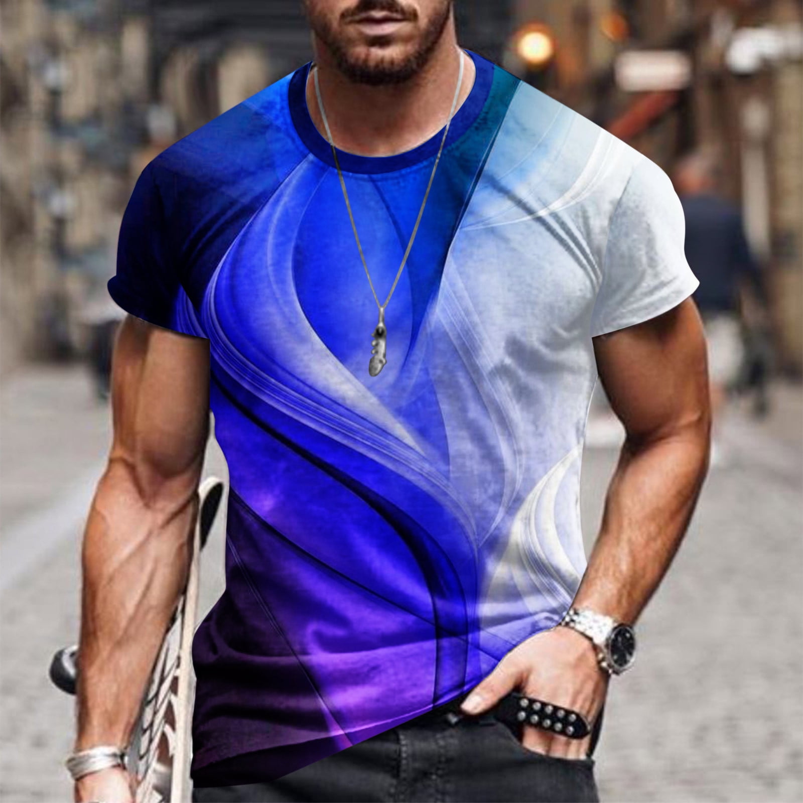 Njoeus Graphic Tees Men Summer Tops Casual Men Casual Round Neck 3D Digital  Printing Pullover Fitness Sports Shorts Sleeves T Shirt Blouse Big And