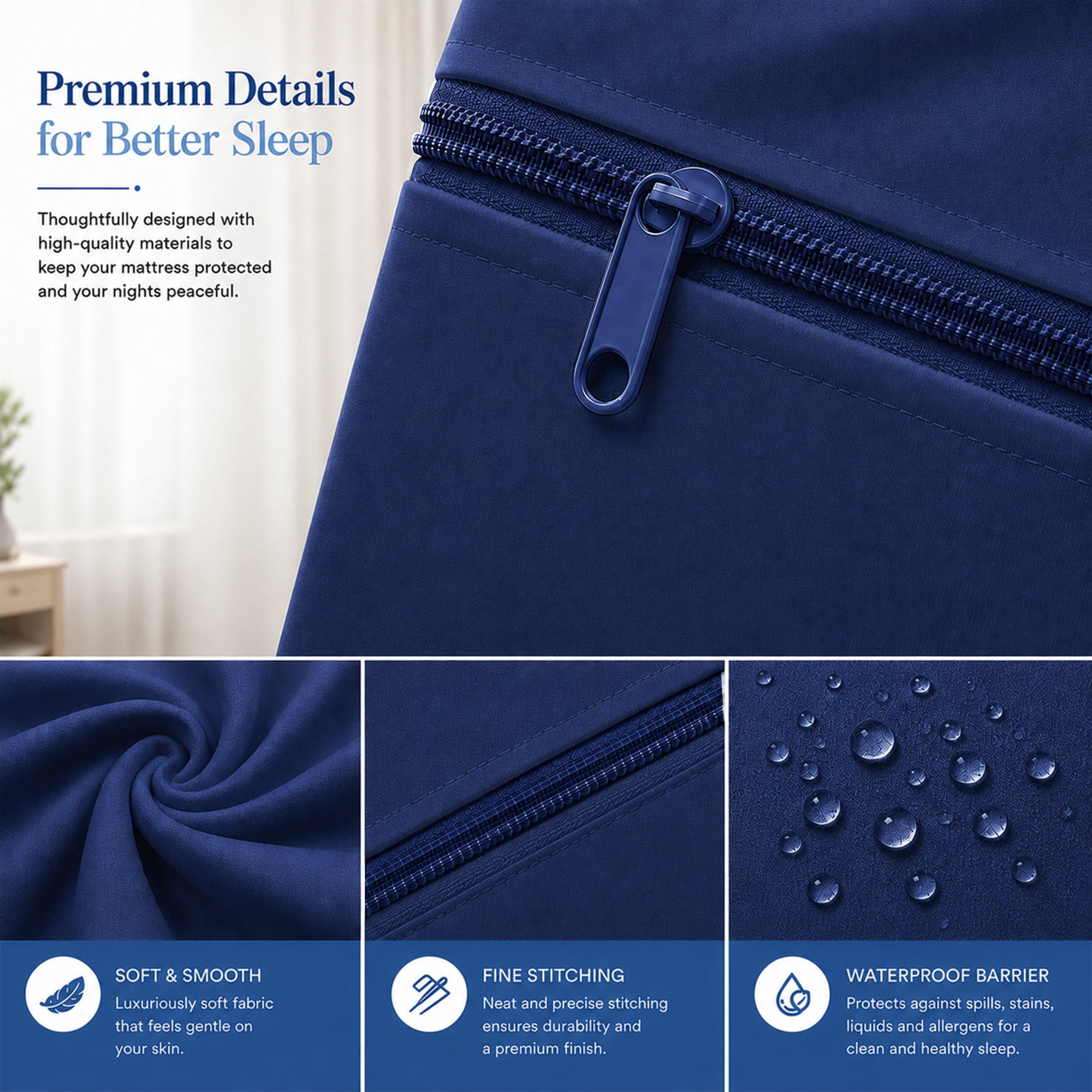 Continental Sleep, Zippered Mattress Protector Cover, Waterproof, Easy to Clean, Fits Mattress up to 9-Inch, Twin, Blue