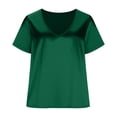 thumbnail image 5 of HVOBTTY Summer Women's Casual Fashion V Neck Satin Shirt Short Sleeve Versatile Business Daily Blouse Green, S, 5 of 5