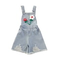 thumbnail image 3 of Ruyang Girl's Ripped Denim Bib Overalls Sleeveless Jean Romper Shortsalls Stretchy Short Jumpsuit Fashion Raw Edge Hem Jeans Shorts, 3 of 9