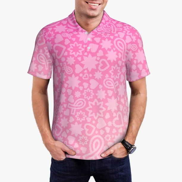 Fotbe Breast CancerN Ribbons Awareness Camiseta Polo de Golf para Hombre con Estampado – Camisa Deportiva Transpirable con Cuello Abotonado-4X-Large