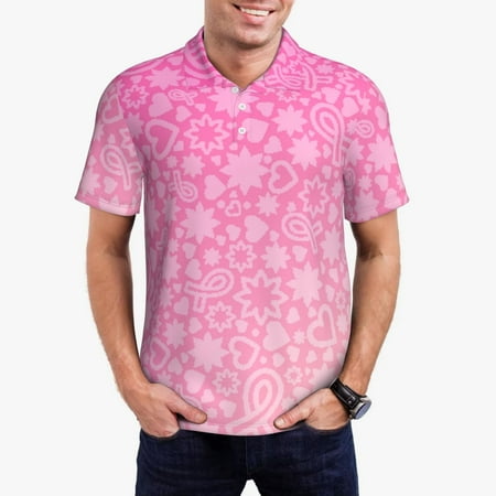 Uemuo Breast CancerN Ribbons Awareness for Men’s Golf Shirt – Premium Pique Cotton Polo Soft & Breathable Casual Short Sleeve Shirt Comfortable Activewear for Sports & Leisure-Medium