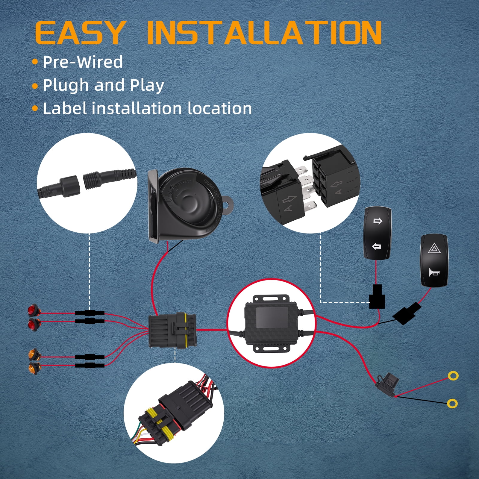 JIEPENG UTV Turn Signal Kit Pre-Wired Plug and Play Universal 12V with 110DB Horn and Rocker Switch