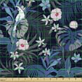 thumbnail image 2 of Ambesonne Floral Fabric by the Yard Upholstery, Exotic Jungle Plumerias Art, 5 Yards, Dark Pink and Indigo, 2 of 5