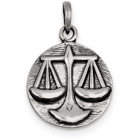 Sterling Silver Polished Antique Finish Libra Horoscope Zodiac Pendant QC7418